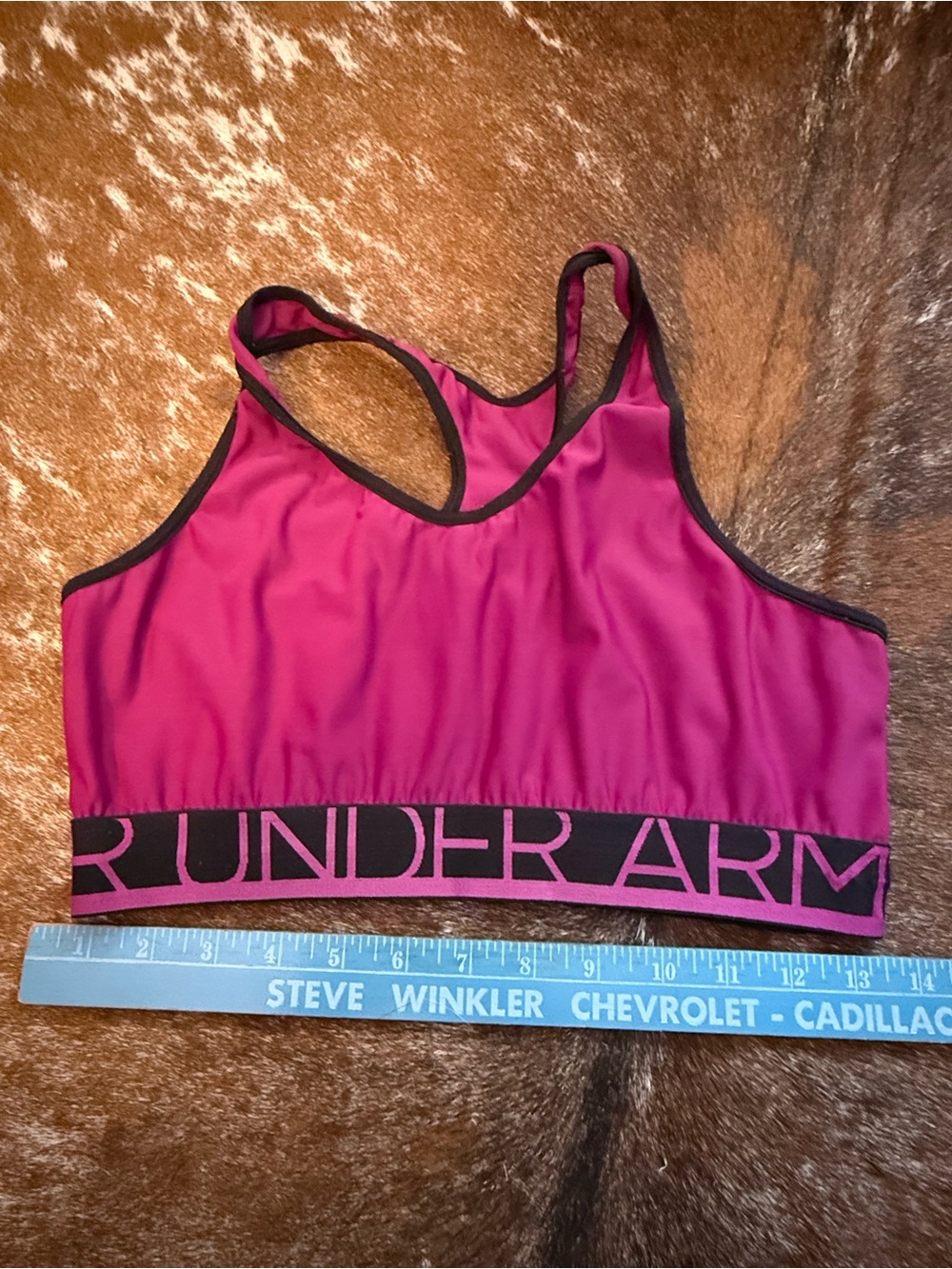 Under Armour Women's Fuchsia Racerback Sports Bra with Black Band